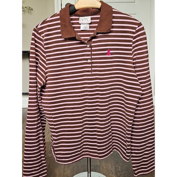 Disney Tops - Vintage Y2K Disney World of Disney NYC Striped Long‎ Sleeve Polo Shirt Mickey L
